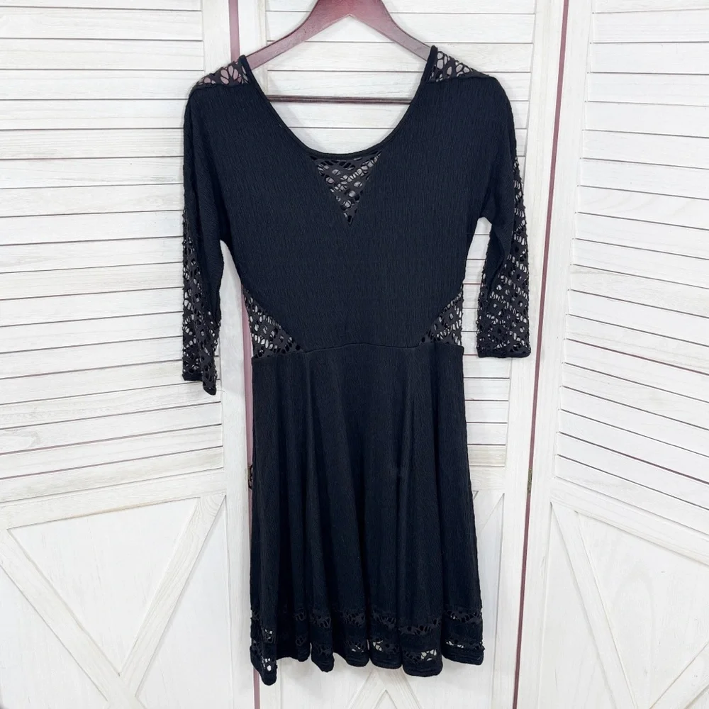 Free People To The Point Lace Cutouts Stretch Skater Dress Black Small Gothic - Picture 9 of 14